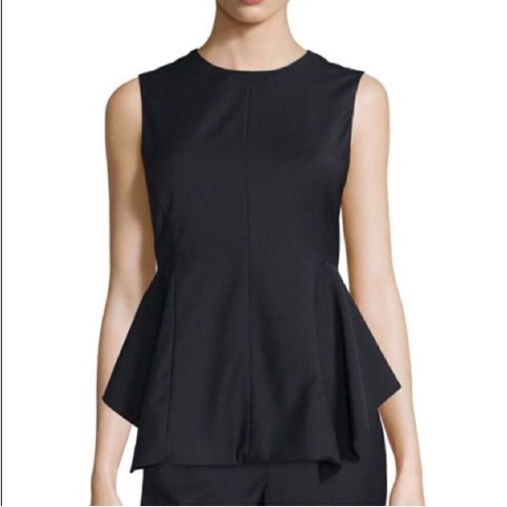 Theory Women's Gray Peplum Crew Neck High-Low Sleeveless Blouse S